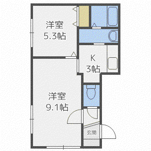 グランメール南郷S-3(1LDK/2階)の間取り写真