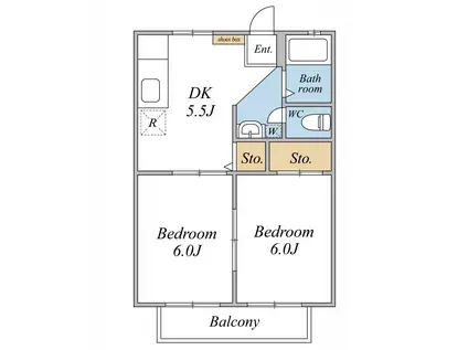 ハイツサハラB(2DK/1階)の間取り写真