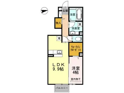 エスポワール 下城野(1LDK/1階)の間取り写真