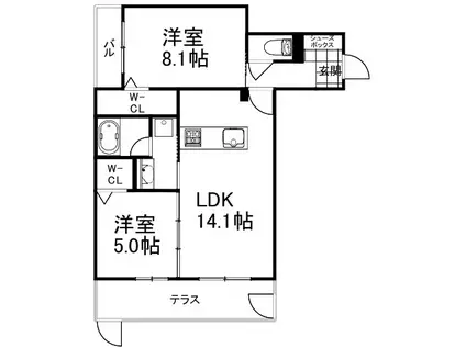 SHAMAISON FELICIA(2LDK/1階)の間取り写真