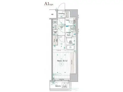 ベルグレードSK DUE(1K/7階)の間取り写真