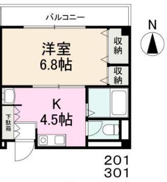 シャルル岡本(1K/3階)の間取り写真