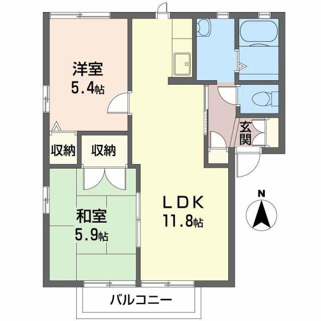 ディアス白国(2LDK/2階)の間取り写真