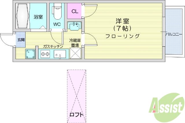グリーンヴィラ仙台(1K/2階)の間取り写真