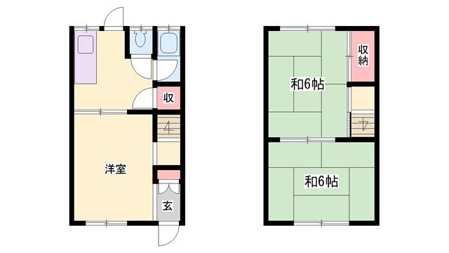 山陽電鉄本線 浜の宮駅 徒歩20分 2階建 築57年(3K/1階)の間取り写真