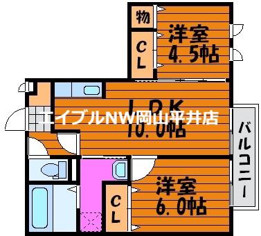 スプリング フィールド B棟(2LDK/2階)の間取り写真