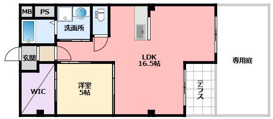 甲子園第7コーポラス(1LDK/1階)の間取り写真
