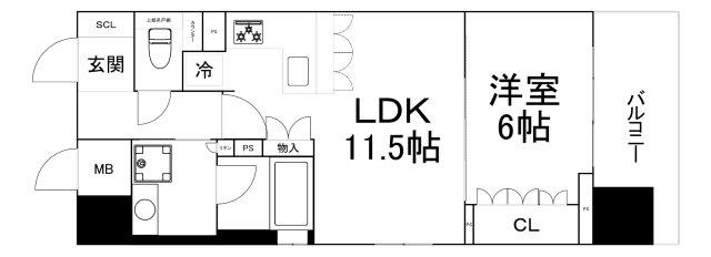 リーガル西長堀2(1LDK/12階)の間取り写真