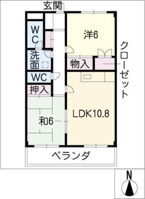 クレスト篠木(2LDK/3階)の間取り写真