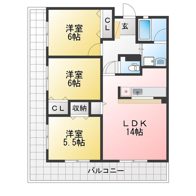 ジューダンブルクII(3LDK/3階)の間取り写真