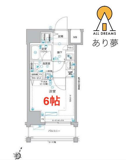 LEA横濱サウスステージ(1K/3階)の間取り写真