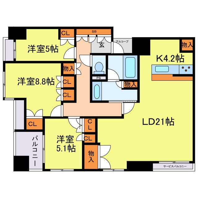 グレイスロワ福島(3LDK/14階)の間取り写真