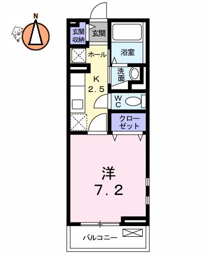 キルシュ ブラウ(1K/2階)の間取り写真