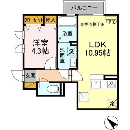 クルミ―幕張本郷(1LDK/1階)の間取り写真