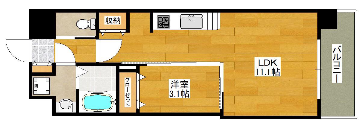 コンフォリア・リヴ東三国駅前ソルテラス(1LDK/8階)の間取り写真