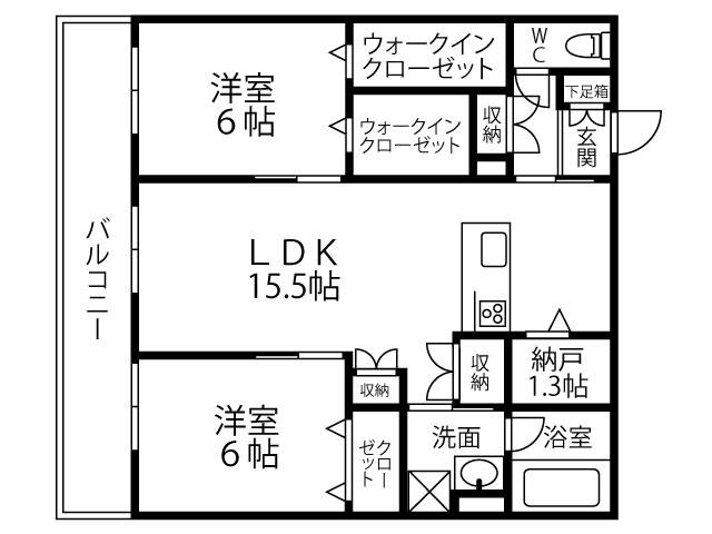 キルシュ ブリューテ 2(2LDK/4階)の間取り写真