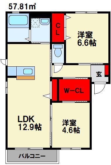 メゾンドボヌール C棟(2LDK/1階)の間取り写真