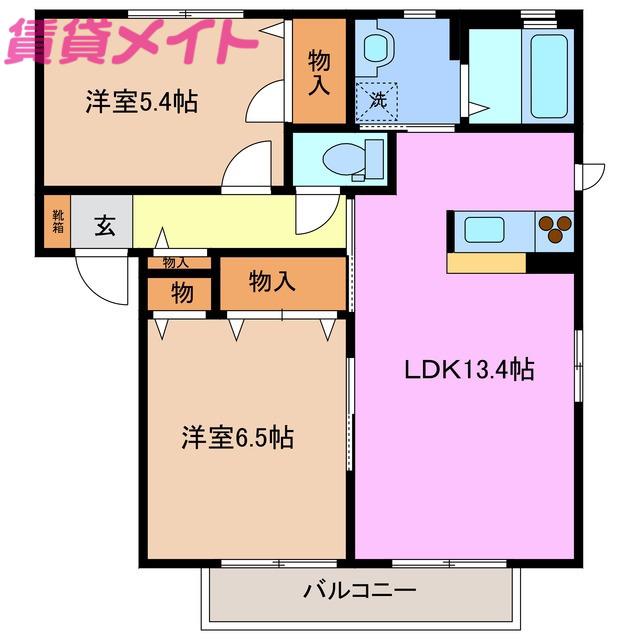 ミラソルドゥーエA棟(2LDK/2階)の間取り写真