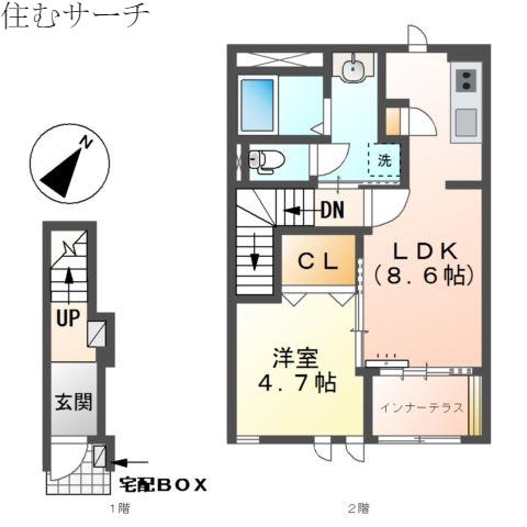 ライトハウス(1LDK/2階)の間取り写真