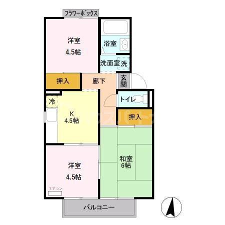 ホワイトヒル(3K/1階)の間取り写真