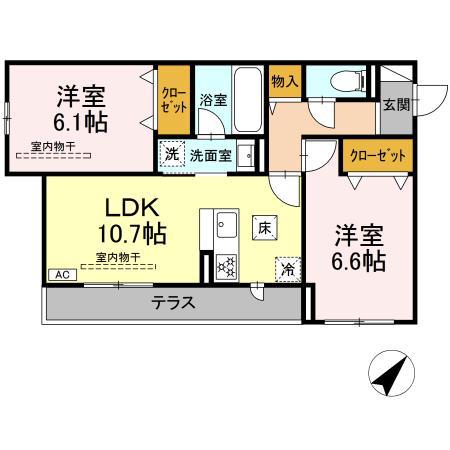 レヴリ広野(2LDK/1階)の間取り写真