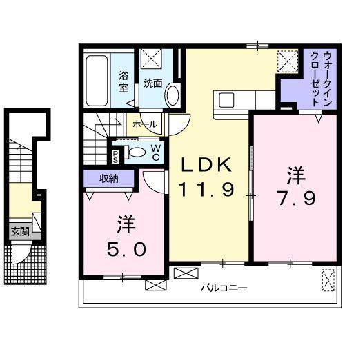 メゾン ド カオル(2LDK/2階)の間取り写真