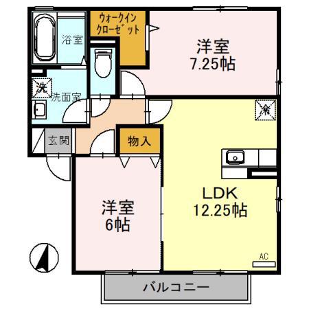 カサグランデF棟(2LDK/2階)の間取り写真