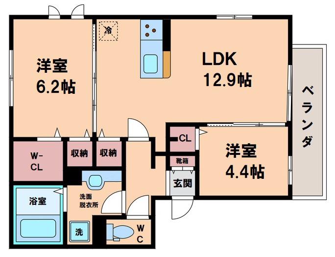 グランツ遠里小野(2LDK/2階)の間取り写真