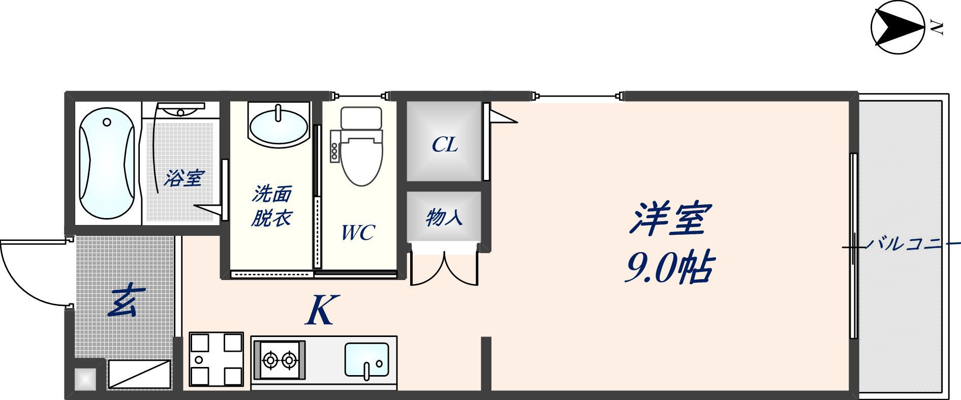 グロースコート花園本町I(1K/2階)の間取り写真