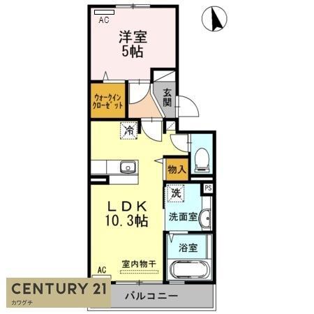エスポワール中村(1LDK/2階)の間取り写真
