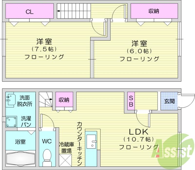 CREDIT CIEL B(2LDK/1階)の間取り写真