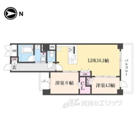 アライズ西院(2LDK/5階)の間取り写真