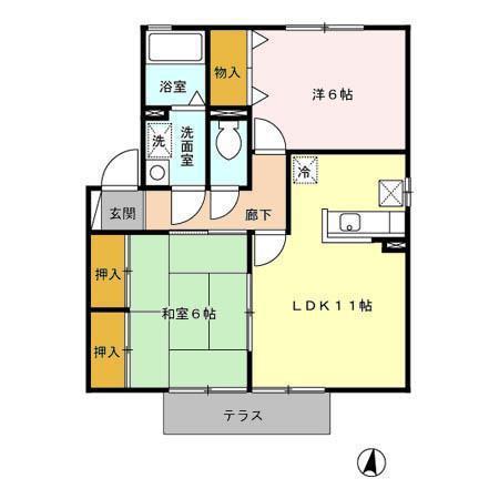 セジュールマーサC棟(2LDK/1階)の間取り写真