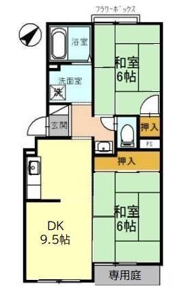 トリヴァン加守田(2DK/1階)の間取り写真