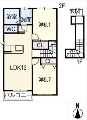 カゼノモリ(2LDK/2階)の間取り写真