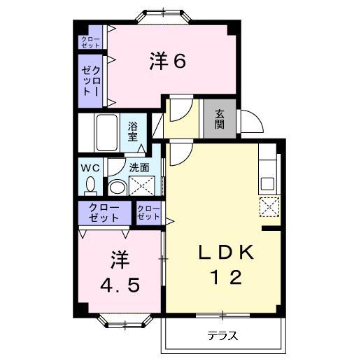 プラドール扇が丘(2LDK/1階)の間取り写真