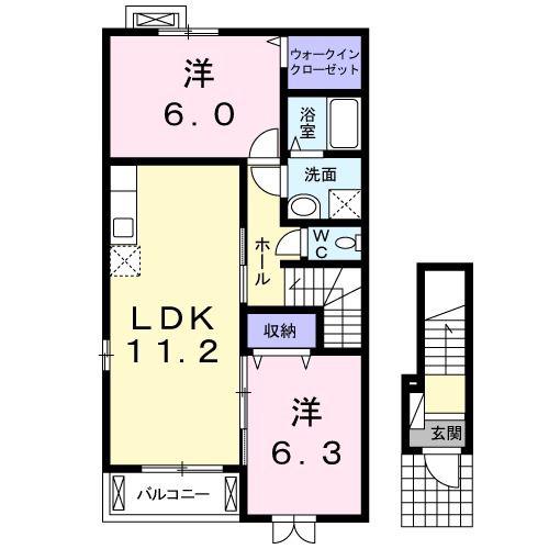 クレセント II(2LDK/2階)の間取り写真