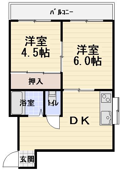マンション有紀(2DK/4階)の間取り写真