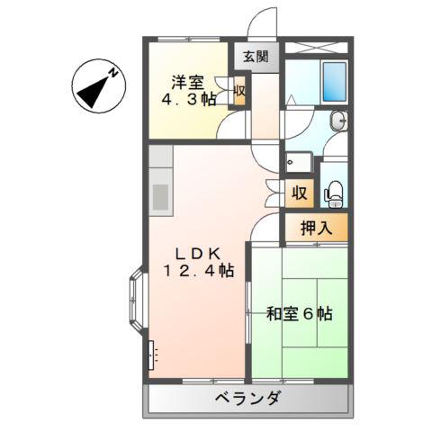 エクセレンス東野(2LDK/2階)の間取り写真