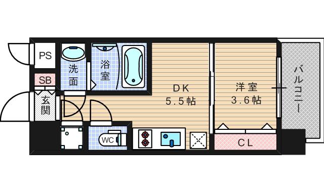 レジュールアッシュウエストレジス(1DK/4階)の間取り写真
