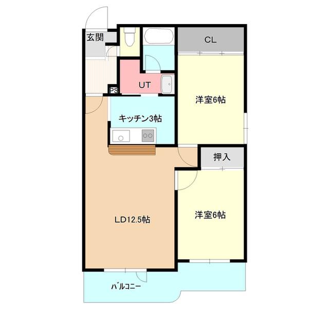 グランコート上野幌(2LDK/3階)の間取り写真