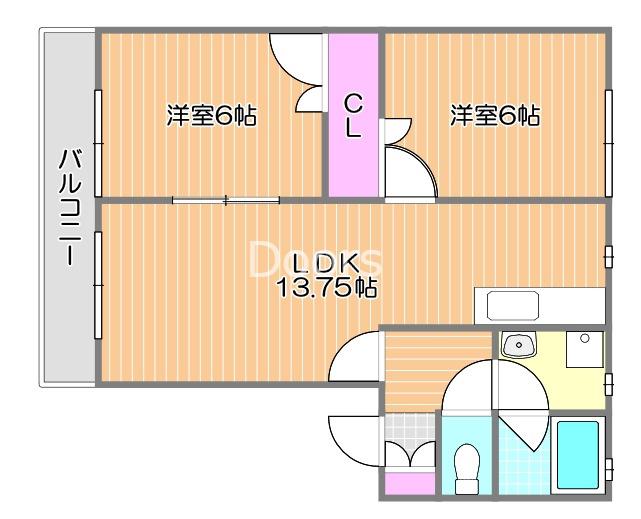 シンフォニーKUSUDO(2LDK/2階)の間取り写真