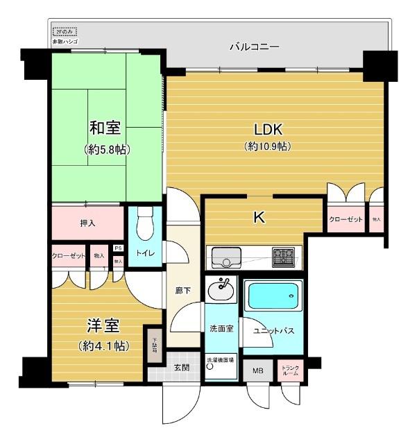 マイキャッスル越谷(2LDK/4階)の間取り写真