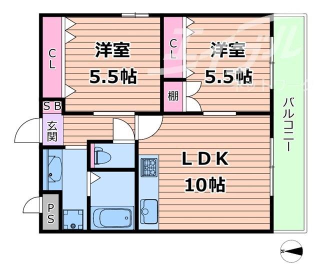 新大阪パークハイツ(2LDK/7階)の間取り写真