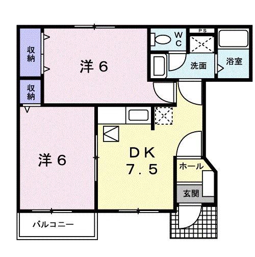 サンドミールA(2DK/1階)の間取り写真