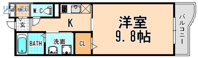 ランデュール逆瀬川(1K/2階)の間取り写真