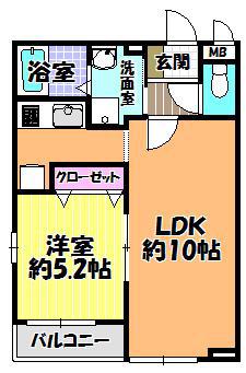 フルー リール(1LDK/2階)の間取り写真