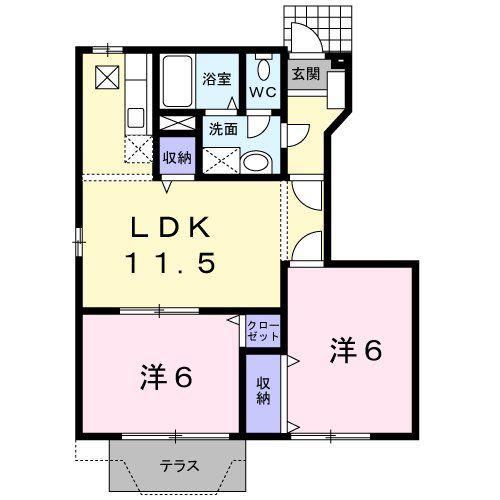 ソーレ・レヴァンテ C(2LDK/1階)の間取り写真