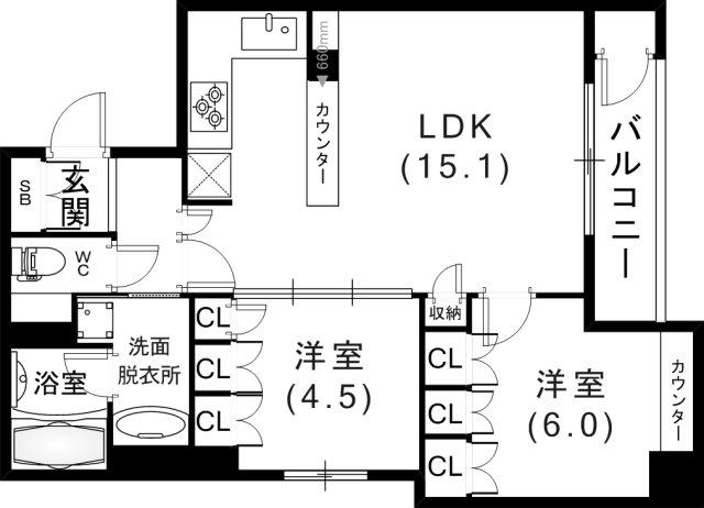 アルス神戸ハーバースクエア(2LDK/8階)の間取り写真