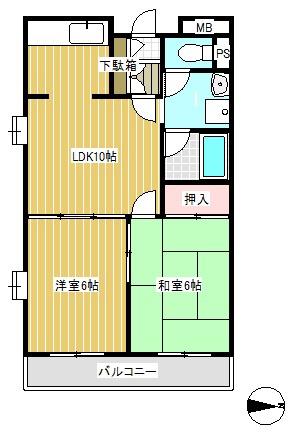 コーポラスB&M(2LDK/3階)の間取り写真
